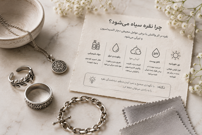 چرا نقره سیاه میشود؟ علت، روش جلوگیری و بهترین راههای تمیز کردن نقره